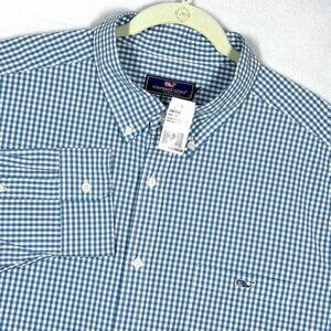 Vineyard Vines Shirt Mens XL Classic Fit Poplin Long Sleeve Blue Gingham NWT